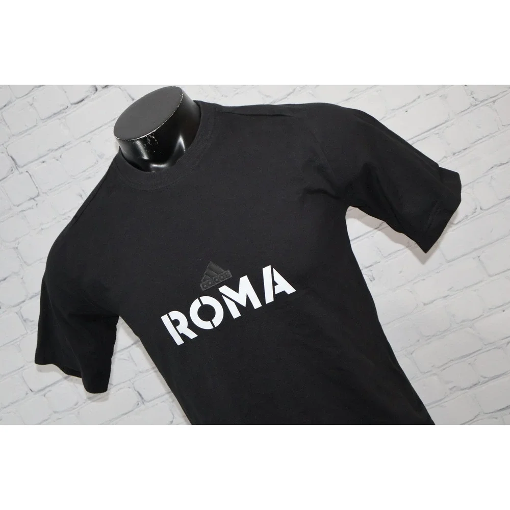 Adidas T-Shirt Men Small Black Roma Graphic Short Sleeve Sporty Tee